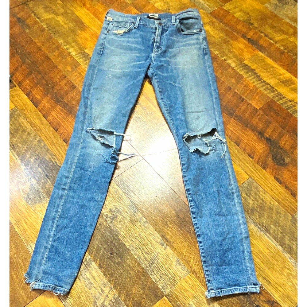Citizens of Humanity Women High Rise Skinny Blue Medium Wash Distressed Jeans